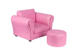 Kids Pink Couch Sofa Chair w/ Footstool in PU Leather V196-KS541P