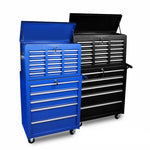 15-Drawer Tool Box Trolley Cabinet - Lockable Storage Cart Garage Toolbox Organizer System V465-95229+95236