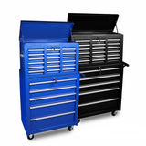 15-Drawer Tool Box Trolley Cabinet - Lockable Storage Cart Garage Toolbox Organizer System V465-95229+95236