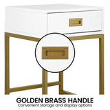 Sarantino Emilia Bedside Table Night Stand - White/Gold TBL-172-07-WHGD