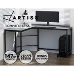 Artiss Computer Desk L-Shape CPU Stand Black 147CM MET-DESK-L-003-BK