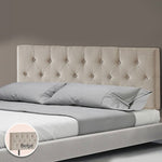 Linen Fabric King Bed Deluxe Headboard Bedhead - Beige V63-821483