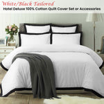 Accessorize White/Black Tailored Hotel Deluxe Cotton Quilt Cover Set Queen V442-HIN-QUILTCS-HOTELTAILORED-WHITEBLACK-QS