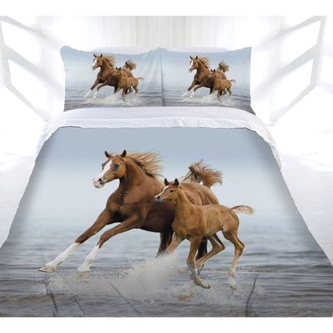 Just Home Frolicking Horse Quilt Cover Set Queen V442-LDE-QUILTCS-FROLICKINGHORSE-GREY-QS