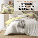 Vintage Design Homewares Hugo Reversible White Butter Cotton Gauze Quilt Cover Set Super King V442-HIN-QUILTCS-HUGO-WHITEBUTTER-SK