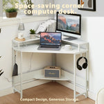 Compact L-Shaped Corner Desk with Built-In Power Board, White V178-100043