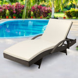 Gardeon Sun Lounge Wicker Lounger Outdoor Furniture Beach Chair Patio Adjustable Cushion Grey&Beige FF-LOUNGE-ARM-GE