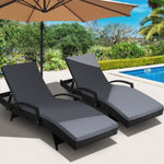 Gardeon 2PC Sun Lounge Wicker Lounger Outdoor Furniture Beach Chair Patio Adjustable Cushion Black FF-LOUNGE-ARM-BKX2