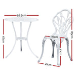 Gardeon 3PC Outdoor Setting Bistro Set Chairs Table Cast Aluminum Patio Furniture Tulip White GB-CALU-3PC-XG1018-WH