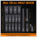 18Pc Deep Impact Socket Set Imperial / SAE Extension Flexible Adaptor 1/2" Drive V465-96027