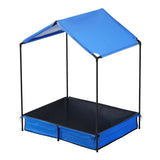 Keezi Kids Sandpit Metal Sandbox Sand Pit with Canopy Cover Outdoor Toys 120cm SAND-D-SQUARE-PLY-120-CANOPY-BU