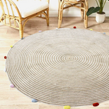 Round Woven Jute Cotton Multicolour Pompom Rug 120 cm V262-CI-STK-463JPPR