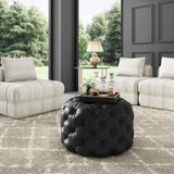 Contemporary Black Leather-look Ottoman with Button V264-OTM-802L-BLK