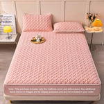 SOGA Pink 183cm Wide Mattress Cover Thick Quilted Fleece Stretchable Clover Design Bed Spread Sheet BCOVER7008