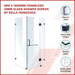 900 x 1000mm Frameless 10mm Glass Shower Screen By Della Francesca 830941