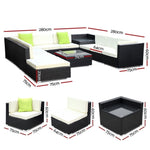 Gardeon 11PC Sofa Set with Storage Cover Outdoor Furniture Wicker FF-SOFA-BK-11PC-ABCCD