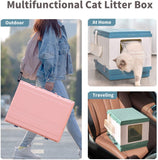 YES4PETS XL Portable Cat Toilet Litter Box Tray Foldable House with Handle and Scoop Pink V278-AT1001-LITTER-TRAY-PINK