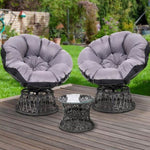 Gardeon Outdoor Lounge Setting Furniture Wicker Papasan Chairs Table Patio Black ODF-PAPASAN-TBCHX2-BK