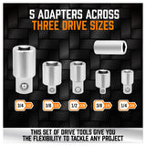20Pc Socket Extension & Adaptor Set Flexible Joint Reducer Combination Drive Kit V465-SDY-58111