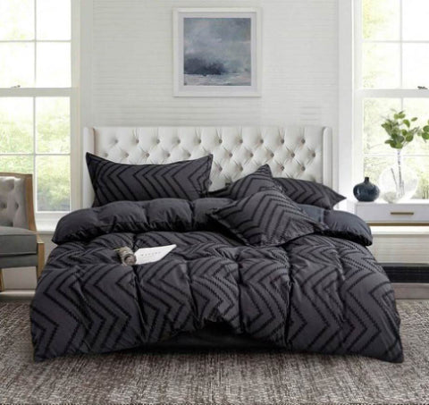 Tufted Boho Wave Jacquard Queen Size Black Duvet Quilt Cover Set V493-JZ-05-Q