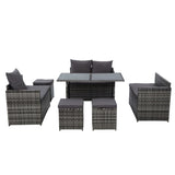 Gardeon Outdoor Furniture Dining Setting Sofa Set Lounge Wicker 9 Seater Mixed Grey ODF-SDBOSS-3OTM-GE