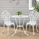 Gardeon 3PC Outdoor Setting Bistro Set Chairs Table Cast Aluminum Patio Furniture Tulip White GB-CALU-3PC-XG1018-WH