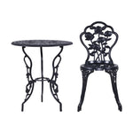 Gardeon 3PC Outdoor Setting Bistro Set Chairs Table Cast Aluminum Rose Black GB-CALU-3PC-XG1015-BK