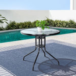 Gardeon Outdoor Bar Table Glass Cafe Table Steel Side Parasol Hole FF-TABLE-GL80