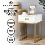 Sarantino Emilia Bedside Table Night Stand - White/Gold TBL-172-07-WHGD