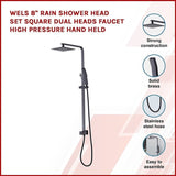 WELS 8" Rain Shower Head Set Square Dual Heads Faucet High Pressure Hand Held V63-827941