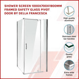 Shower Screen 1000x700x1900mm Framed Safety Glass Pivot Door By Della Francesca 829071