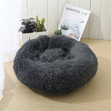 Dog Pet Cat Calming Bed Warm Plush Round Nest Comfy Sleeping Bed Dark Grey 70cm V360-PTDB0000-DG-M