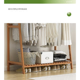 Portable Clothes Rack Coat Garment Stand Bamboo Rail Hanger Airer Closet V63-838041