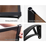 Instahut Window Door Awning Canopy 1mx2m Brown Sheet Black Plastic Frame AWN-PC6MO-1X2-BR