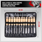 12Pc Wood Carving Chisel Set Knife High Carbon Steel Woodworking Rolling Pouch V465-87412-AU-2