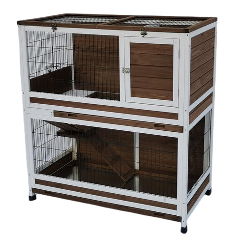 YES4PETS 118 cm XL Double Storey Rabbit Hutch Guinea Pig Cat Cage , Ferret cage Cat W Pull Out Tray V278-D-1075-PET-CAGE