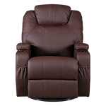 Brown Massage Sofa Chair Recliner 360 Degree Swivel PU Leather Lounge 8 Point Heated V63-834001