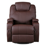 Brown Massage Sofa Chair Recliner 360 Degree Swivel PU Leather Lounge 8 Point Heated V63-834001