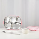 Kylin 304 Stainless Steel 5 Divided Smile Small Lunch Box With Soup Pot - Pink V445-C320862