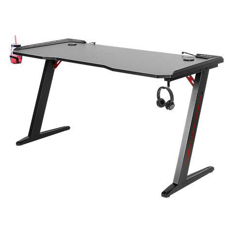 LED Gaming Desk Computer Table with Cup Holder Headphone Hook Cable Hole V63-840391