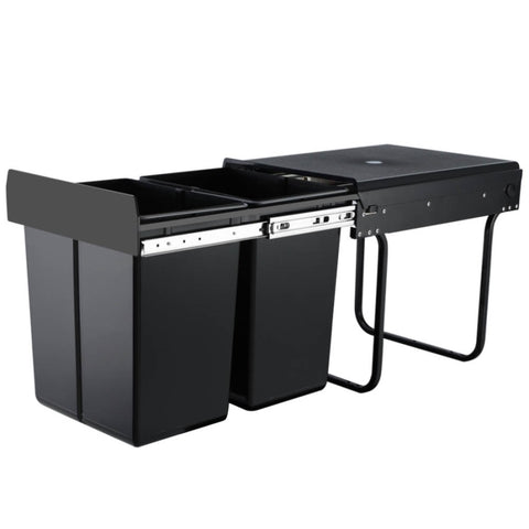 Cefito Pull Out Bin Kitchen Double Basket 2X20L Black POT-BIN-20L-SET-BK