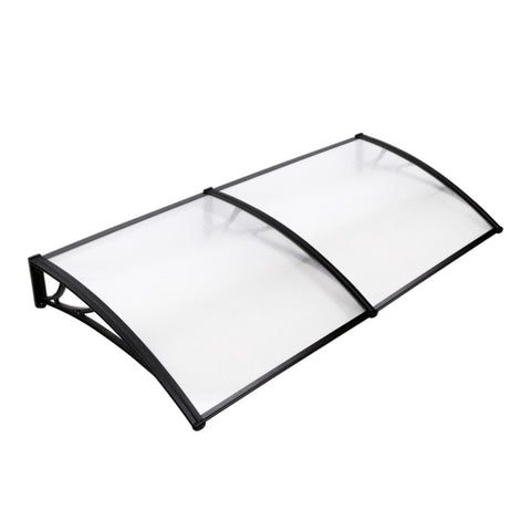 Instahut Window Door Awning Canopy 1mx2m Transparent Sheet Black Plastic Frame AWN-PC6MO-1X2