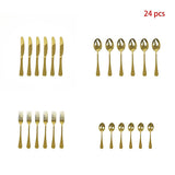 24-piece Gold Cutlery Flatware Stainless Steel Silverware Set Reflective Mirror Finish V63-838571