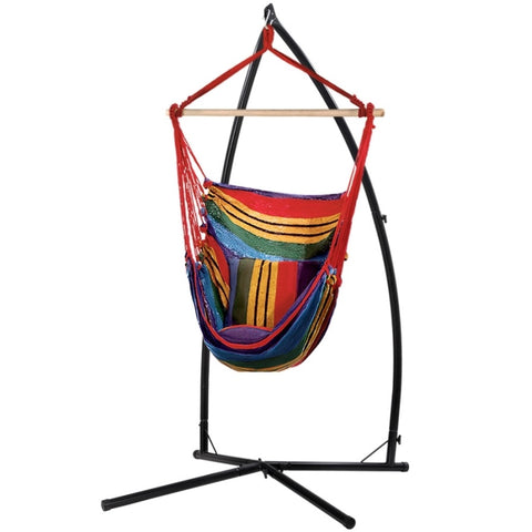 Gardeon Hammock Chair Outdoor Camping Hanging with Steel Stand Rainbow HM-CHAIR-PILLOW-RAINBOW-X