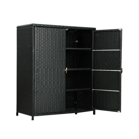 Gardeon Outdoor Storage Cabinet Box Garage Wicker Shelf Chest Garden Shed Tools OSB-CABI-RATTAN-BK