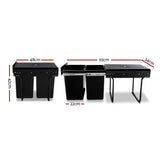 Cefito Pull Out Bin Kitchen Double Basket 2X20L Black POT-BIN-20L-SET-BK