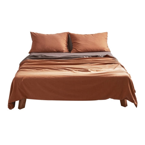 Cosy Club Cotton Bed Sheets Set Orange Brown Cover Double CC-SHEETSET-D-OR-GR