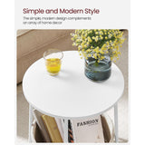 VASAGLE Small Round Side End Table with Fabric Basket White and Beige V227-9101402109060