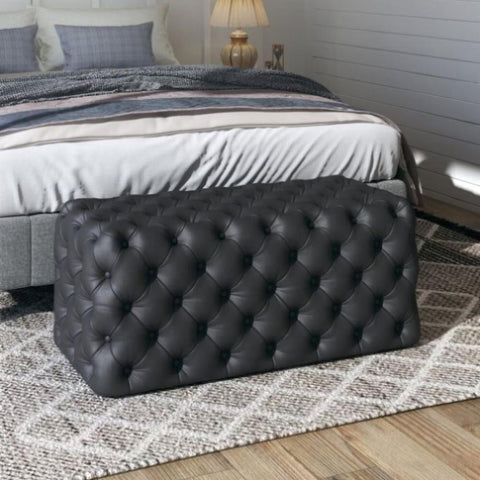 Black Leathaire Ottoman-Rectangular V264-OTM-801L-BLK-NA-1