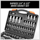 94Pc Socket Ratchet Wrench Set Screwdriver Bits Extension Torx Hex 1/4" 1/2" Dr. V465-SDY-90100